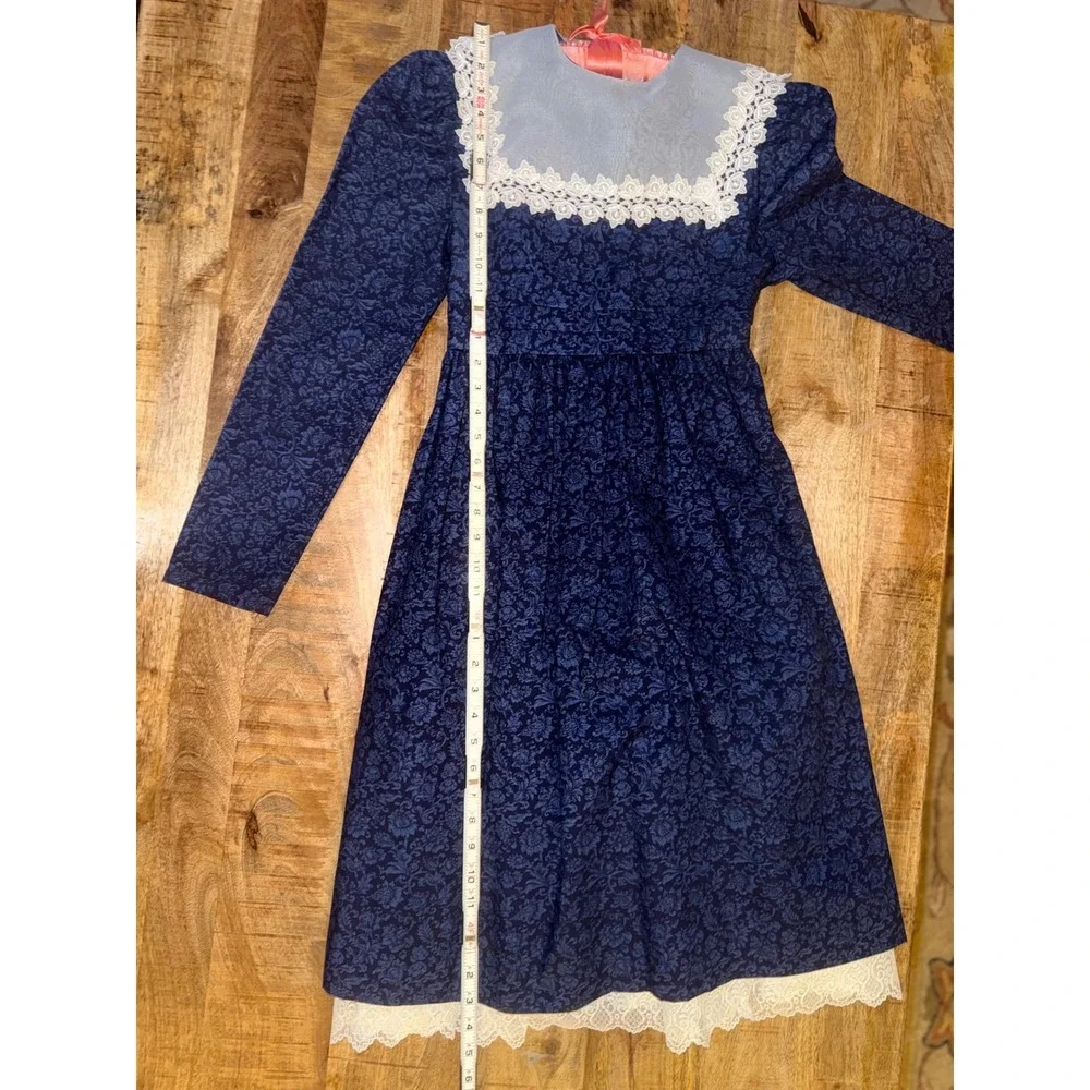 Vintage Bonnie Jean Union Made USA Girls Size 16 Navy Lace Party Holiday Dress